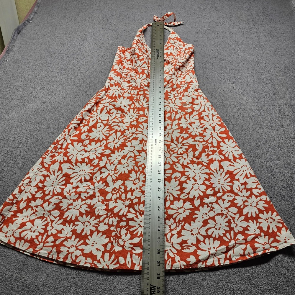 Ann Taylor Midi Dress Womens Size 2 Orange White Floral Halter Neck Back Zip - Picture 5 of 10